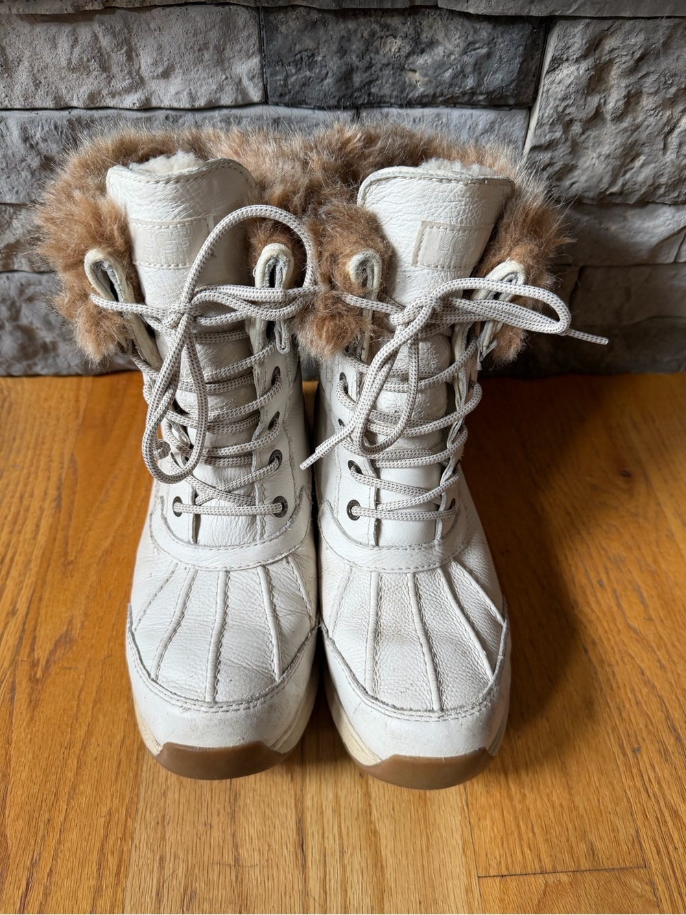 UGG Women's Cream Lace-Up Fur-Trim Winter Boots